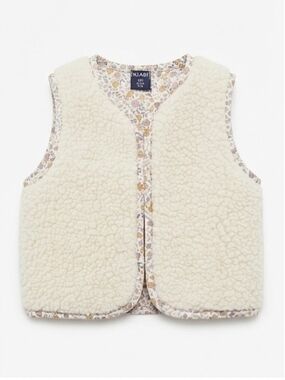Cream Sherpa Vest with Floral Trim